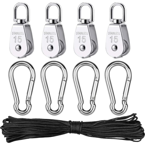 Stainless Steel Single Lifting Pulley With Rope For Camping & Hiking Other Tools