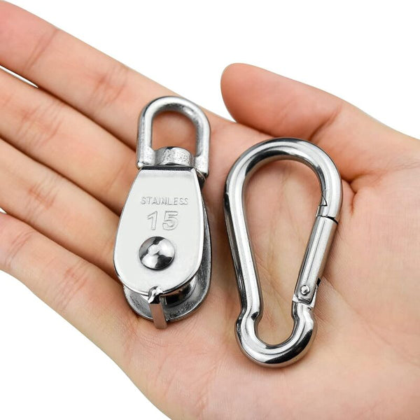 Stainless Steel Single Lifting Pulley With Rope For Camping & Hiking Other Tools