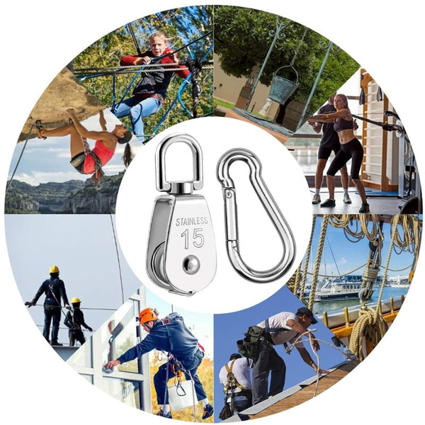 Stainless Steel Single Lifting Pulley With Rope For Camping & Hiking Other Tools
