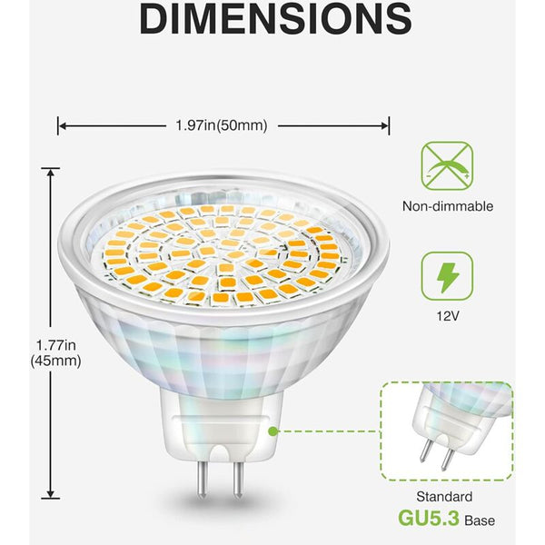 Led Bulbs Gu5.3 5W 12V Mr16 Spotlight Replace Halogen 460 Lumens Warm White 3000K Non Dimmable Pack Of Light Bulbs