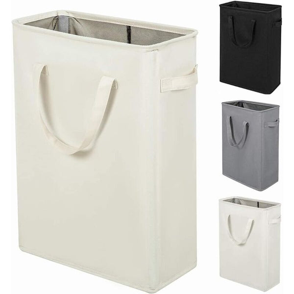 Long Foldable Laundry Basket With Handles 45L Beige Laundry Baskets & Hampers