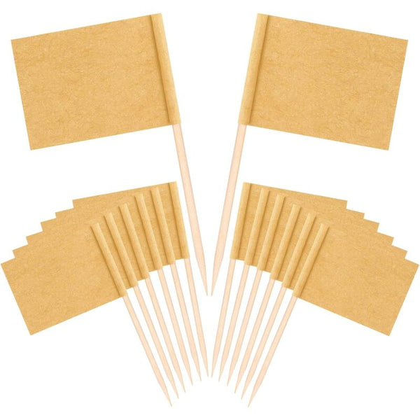 100 Pcs Kraft Toothpick Flags Brown Mini Food Labels For Party Cupcake Decoration Fruit Salad Cheese Party Tableware & Serveware