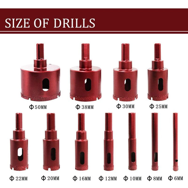 Diamond Hole Saw Set Core Drill Bit For Tile/Glass/Marble (6Mm 50Mm 11 Pcs) Diamond Blades