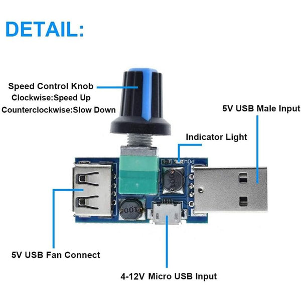 3 Pcs 5W Usb Fan Speed Controller Dc 5V 4 12V To 2.5 8V Stepless Regulator Knob With Switch Other Computer Fans & Cooling