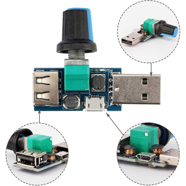 3 Pcs 5W Usb Fan Speed Controller Dc 5V 4 12V To 2.5 8V Stepless Regulator Knob With Switch Other Computer Fans & Cooling