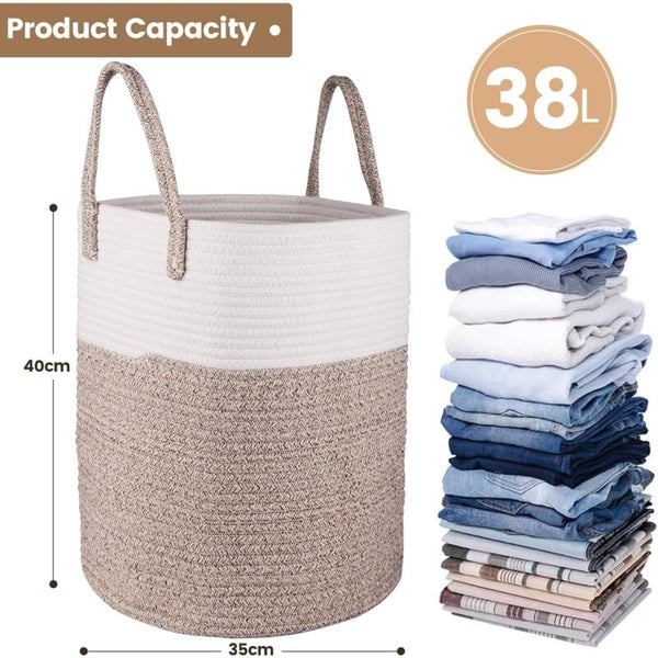 Laundry Basket 40 X 35 Cm Foldable Storage Baskets Cotton Rope With Handles Toy Laundry Baskets & Hampers