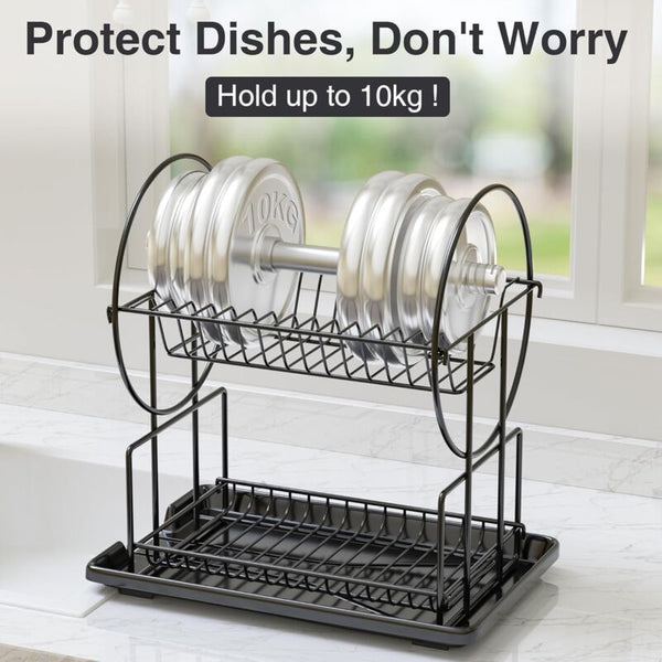 Black 2 Tier Stainless Steel Kitchen Dish Drainer With Utensil Holder Kitchen Sinks