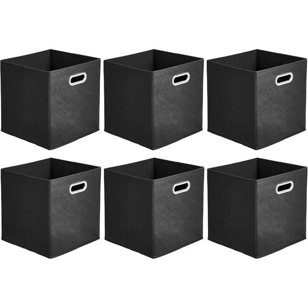 6 Pcs Set Foldable Fabric Storage Cubes With Oval Grommets Black Storage Bins & Baskets