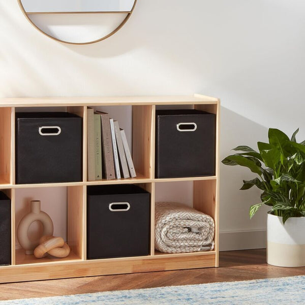 6 Pcs Set Foldable Fabric Storage Cubes With Oval Grommets Black Storage Bins & Baskets