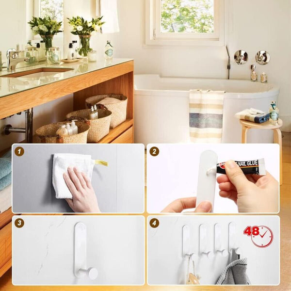 Adhesive Hooks 4 Pack Aluminum Waterproof No Drilling Wall Wall Hooks & Hangers