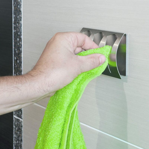 Adhesive Bathroom Towel Holder With 3 Hooks Stainless Steel 10Kg Capacity Towel Racks