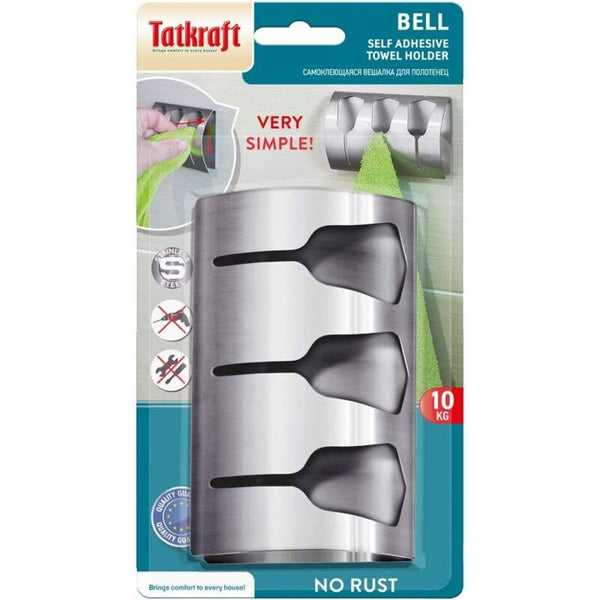 Adhesive Bathroom Towel Holder With 3 Hooks Stainless Steel 10Kg Capacity Towel Racks