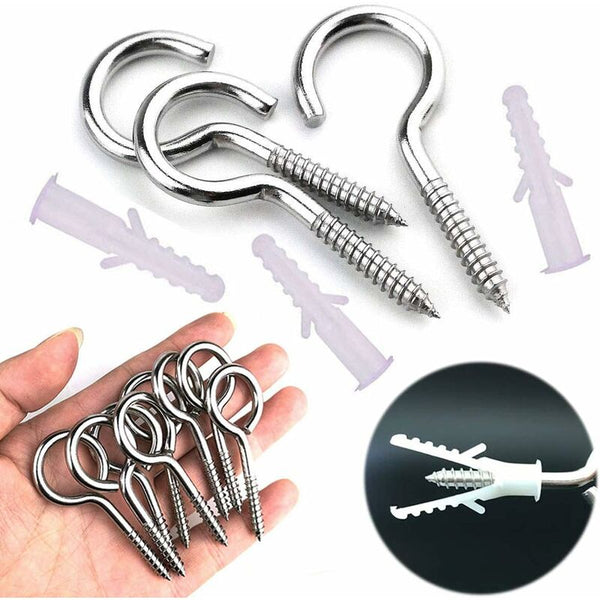 10 Pcs Eyebolts Screws Stainless Steel Hooks With 10Pcs Dowels Kit 5 65Mm For Chandeliers Crafts Screws & Bolts