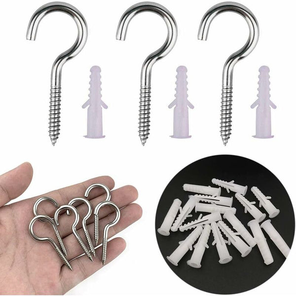 10 Pcs Eyebolts Screws Stainless Steel Hooks With 10Pcs Dowels Kit 5 65Mm For Chandeliers Crafts Screws & Bolts