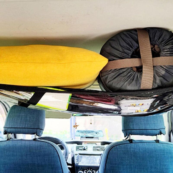 Ceiling Cargo Net Triangle Pocket Storage Adjustable Double Layer Mesh Roof Organizer Elastic Cords & Nets