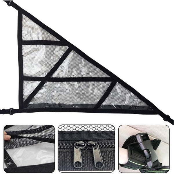 Ceiling Cargo Net Triangle Pocket Storage Adjustable Double Layer Mesh Roof Organizer Elastic Cords & Nets