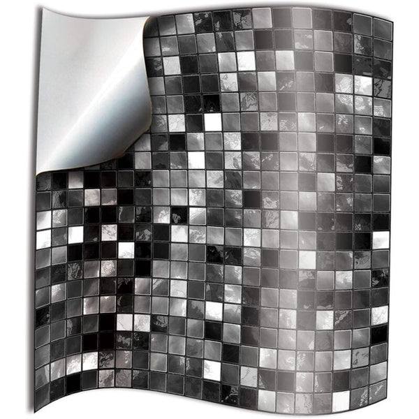 24X Black & White Mosaic 2D Tile Stickers For Kitchen Bathroom (10X10cm) Wall Stickers