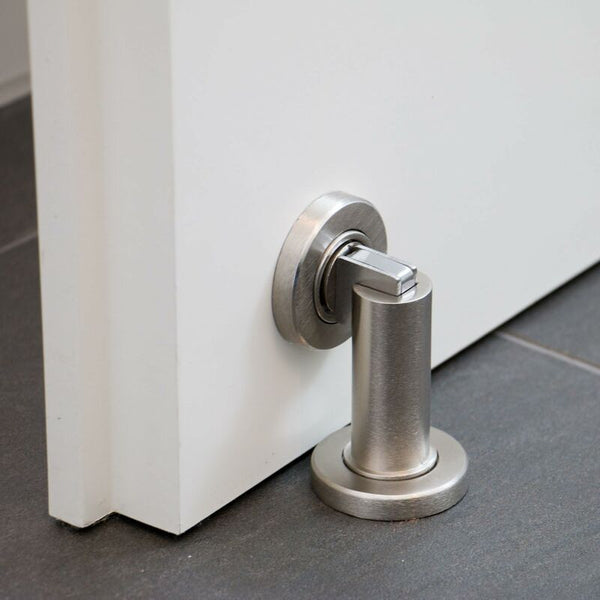 Magnetic Door Stop Ms010 In Stainless Steel Look With Floor And Wall Mounting Hardware Door Stops