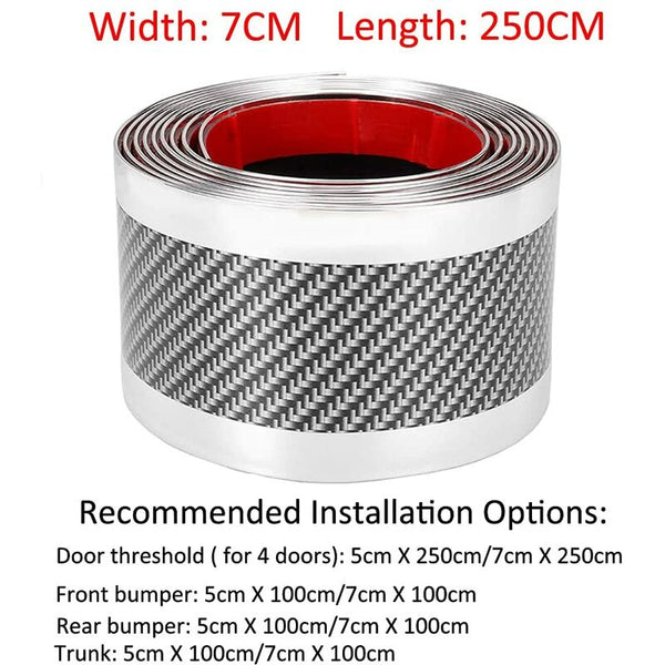 Car Door Sill Sticker Carbon Fiber Silver 7Cmx3m Self Adhesive Protector Bumper Guard Strip Decals & Stickers