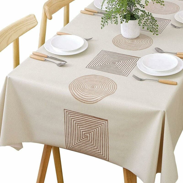Rectangular Pvc Tablecloth 140X220cm Waterproof Stain Resistant Beige Table Cloths