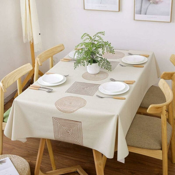 Rectangular Pvc Tablecloth 140X220cm Waterproof Stain Resistant Beige Table Cloths