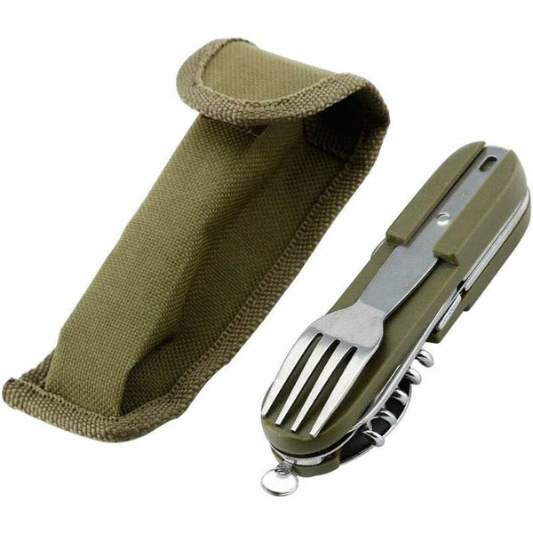Stainless Steel Folding Tableware Set For Outdoor Camping 7 In 1 Multi Function Tool Removable Outdoor Tableware