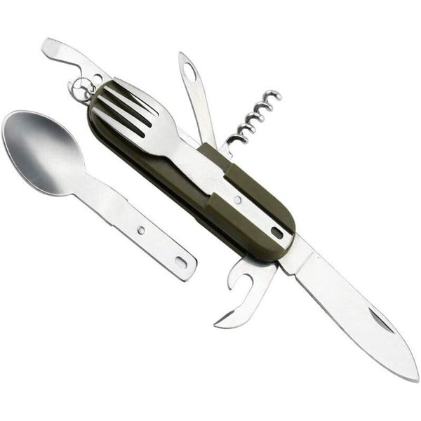Stainless Steel Folding Tableware Set For Outdoor Camping 7 In 1 Multi Function Tool Removable Outdoor Tableware