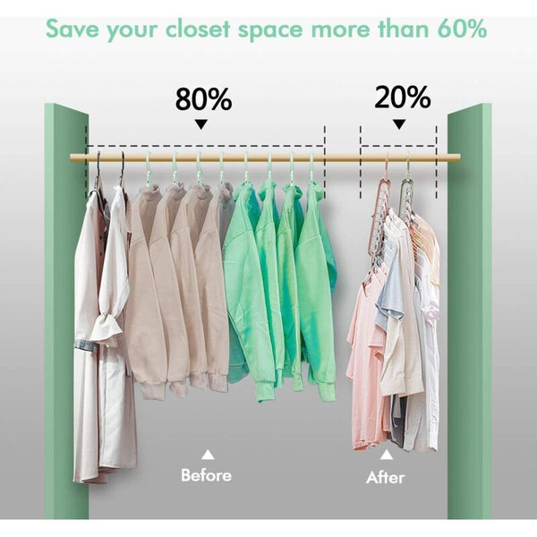 12 Pcs Magic Hangers Premium Quality Foldable Multi Function Space Saving For Storing And Drying Hooks & Hangers