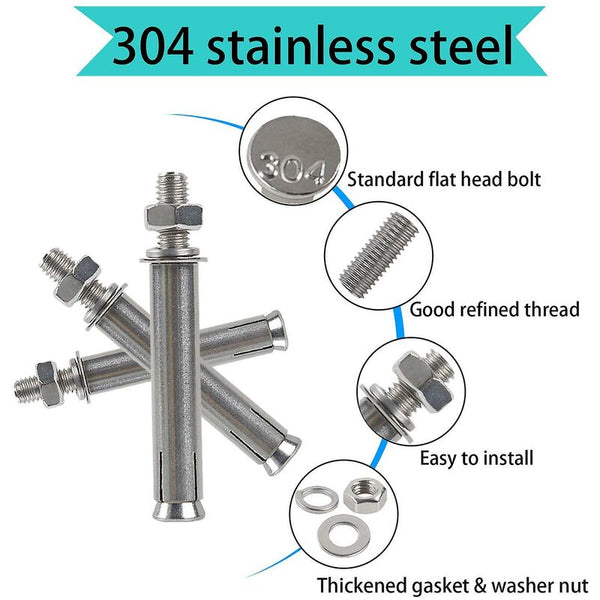 M8x80mm Hex Expansion Bolts 304 Stainless Steel Screws Heavy Duty Concrete Anchors Fixing For Wall Screws & Bolts