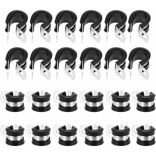 24 Pcs 10Mm Stainless Steel Clips Hose Clamps With Rubber Coating Cable Cleats Clamps & Ties