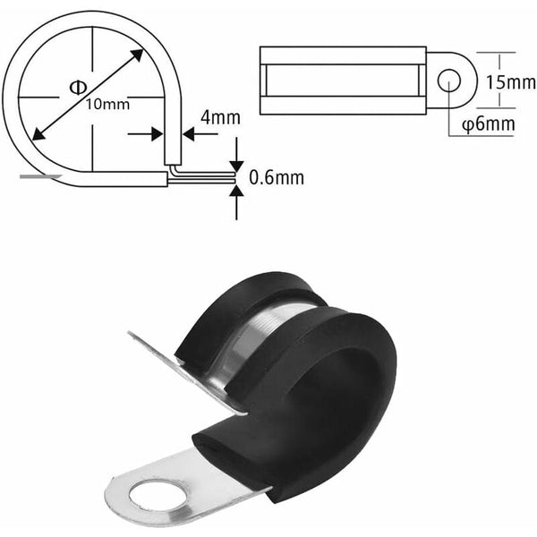 24 Pcs 10Mm Stainless Steel Clips Hose Clamps With Rubber Coating Cable Cleats Clamps & Ties