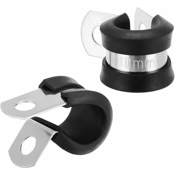 24 Pcs 10Mm Stainless Steel Clips Hose Clamps With Rubber Coating Cable Cleats Clamps & Ties