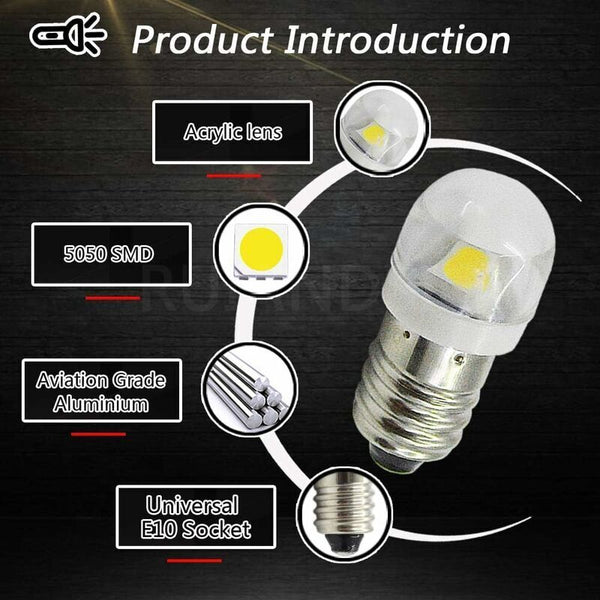 4 Pcs 3V 0.2W E10 Led Bulb 5050 1Smd White 3000K Replacement Upgrade For Headlights Flashlights Torch Lights Light Bulbs
