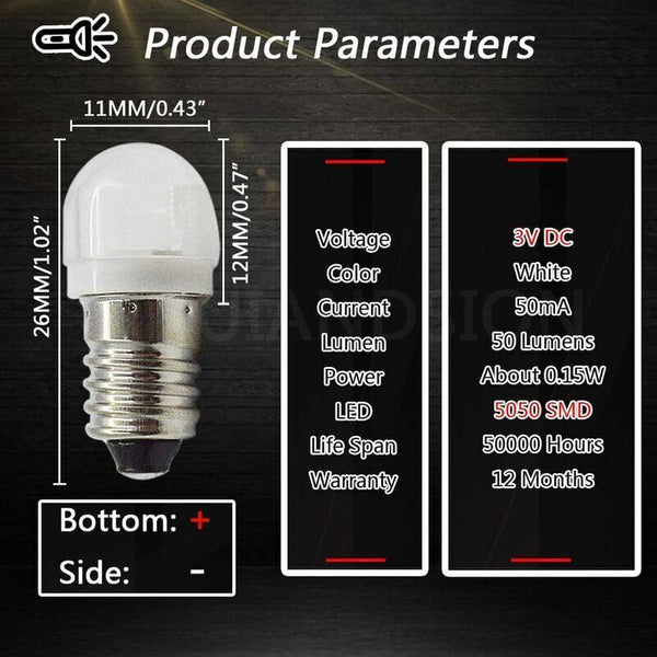 4 Pcs 3V 0.2W E10 Led Bulb 5050 1Smd White 3000K Replacement Upgrade For Headlights Flashlights Torch Lights Light Bulbs