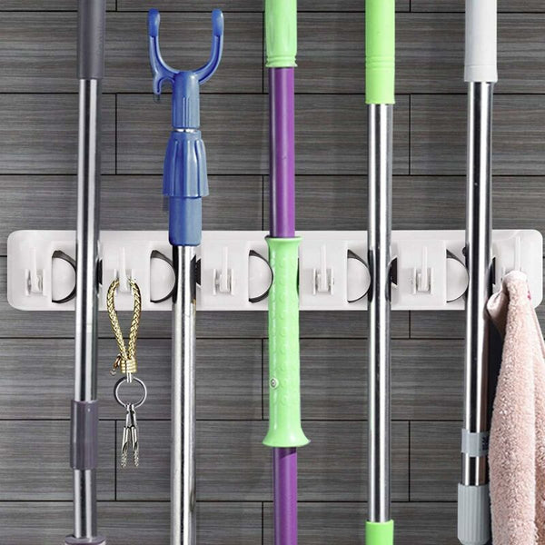 Wall Mounted Broom Holder With 5 Slots And 6 Hooks/Wall For Bathroom Kitchen Or Garage Light Hooks & Hangers