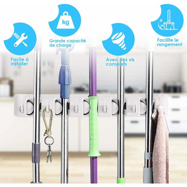 Wall Mounted Broom Holder With 5 Slots And 6 Hooks/Wall For Bathroom Kitchen Or Garage Light Hooks & Hangers