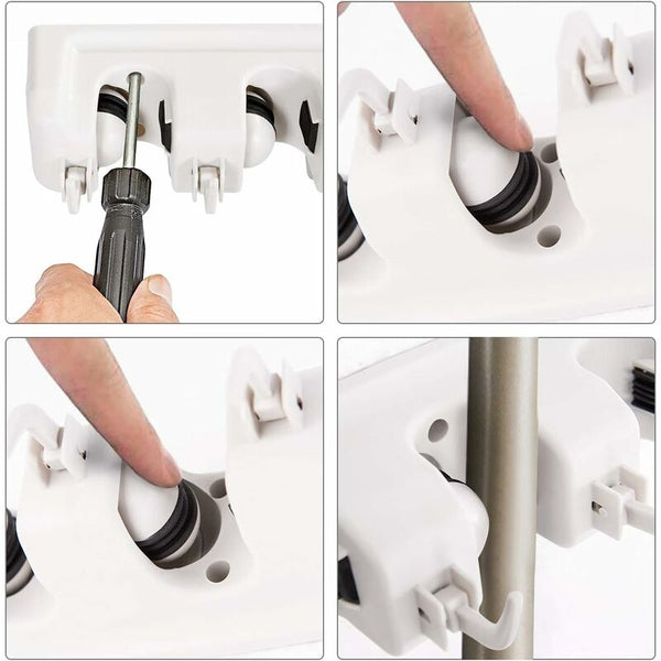 Wall Mounted Broom Holder With 5 Slots And 6 Hooks/Wall For Bathroom Kitchen Or Garage Light Hooks & Hangers