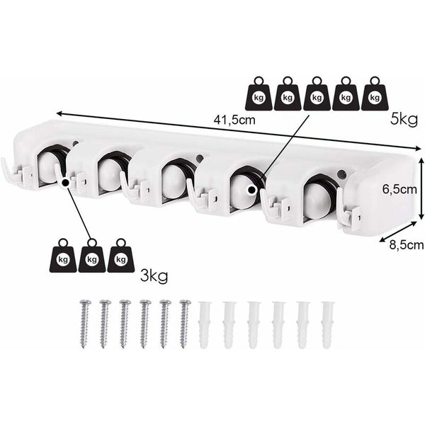 Wall Mounted Broom Holder With 5 Slots And 6 Hooks/Wall For Bathroom Kitchen Or Garage Light Hooks & Hangers