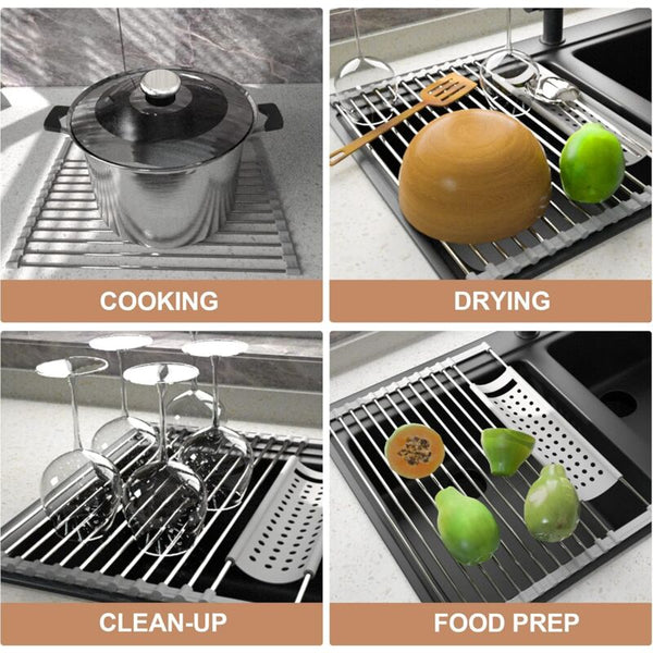 Foldable Stainless Steel Dish Drying Rack For Kitchen Sink Other Kitchen Storage