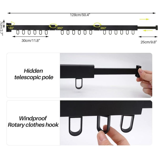 3 Tier Extendable Wall Mounted Clothes Drying Rack For Balcony And Bathroom Black Foldable Garment Racks