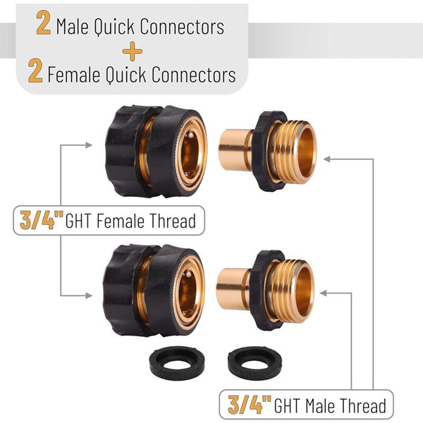 Garden Hose Quick Connectors 3/4 Inch 2 Sets (2 Female + Male) Water Fittings Connectors Valves & Accessories