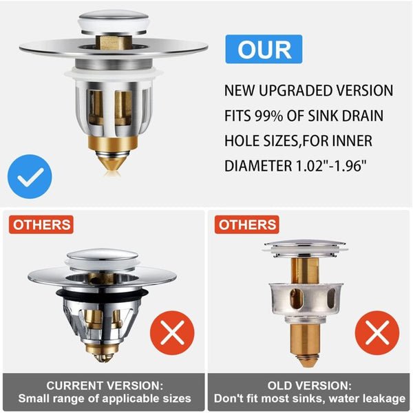 Pop Up Sink Plug Universal With Anti Clogging Filter Odor Hair For 26 42Mm Holes Drain Grates