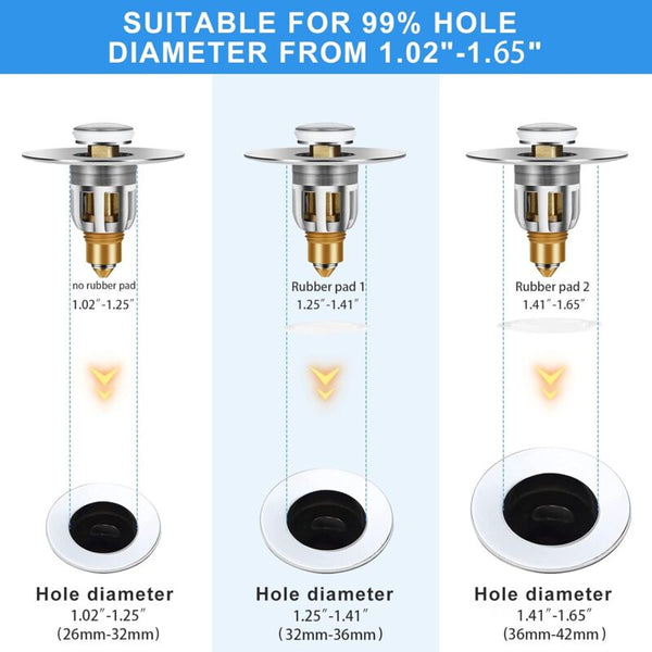 Pop Up Sink Plug Universal With Anti Clogging Filter Odor Hair For 26 42Mm Holes Drain Grates