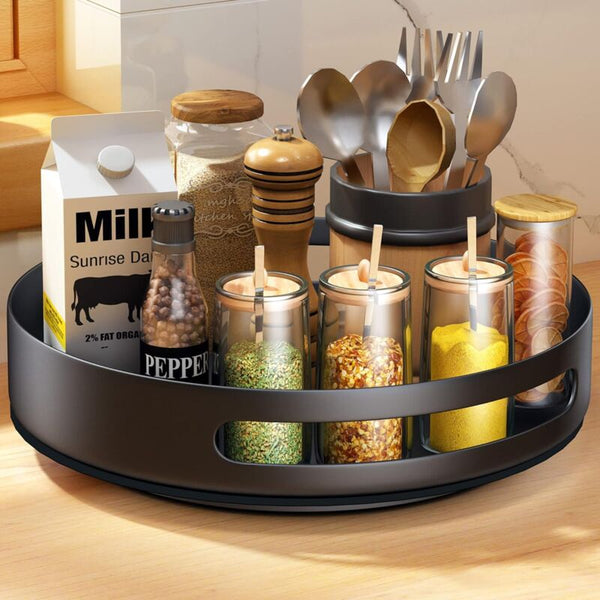 Turntable Metal Steel Rotating Shelf Lazy Susan Kitchen Cupboard For Storage 25.4Cm Black Spice Jars & Racks