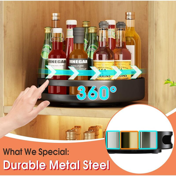 Turntable Metal Steel Rotating Shelf Lazy Susan Kitchen Cupboard For Storage 25.4Cm Black Spice Jars & Racks