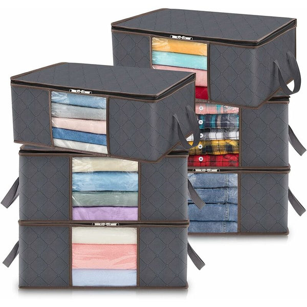 6 Pack 35L Clothes Storage Bag Foldable Underbed Box Quilt Cover Closet Organizer Clear Window Garment Bags