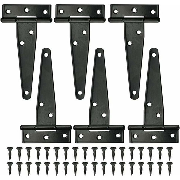 6 Pcs Black T Hinge Barn Door 4 Inch Exterior Hinges With 36 Screws Iron Heavy Duty For Door Hinges