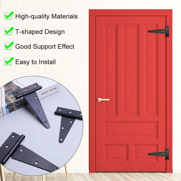 6 Pcs Black T Hinge Barn Door 4 Inch Exterior Hinges With 36 Screws Iron Heavy Duty For Door Hinges
