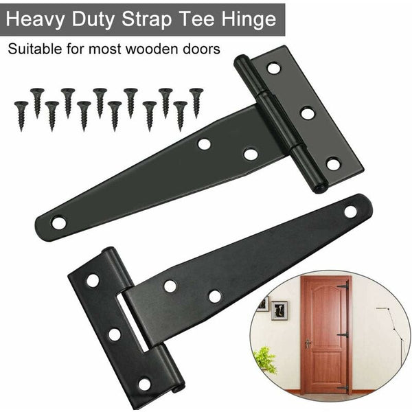 6 Pcs Black T Hinge Barn Door 4 Inch Exterior Hinges With 36 Screws Iron Heavy Duty For Door Hinges