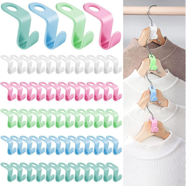 64 Piece Multi Color Plastic Hanger Connector Hooks For Closet Space Saving Clothes Hangers